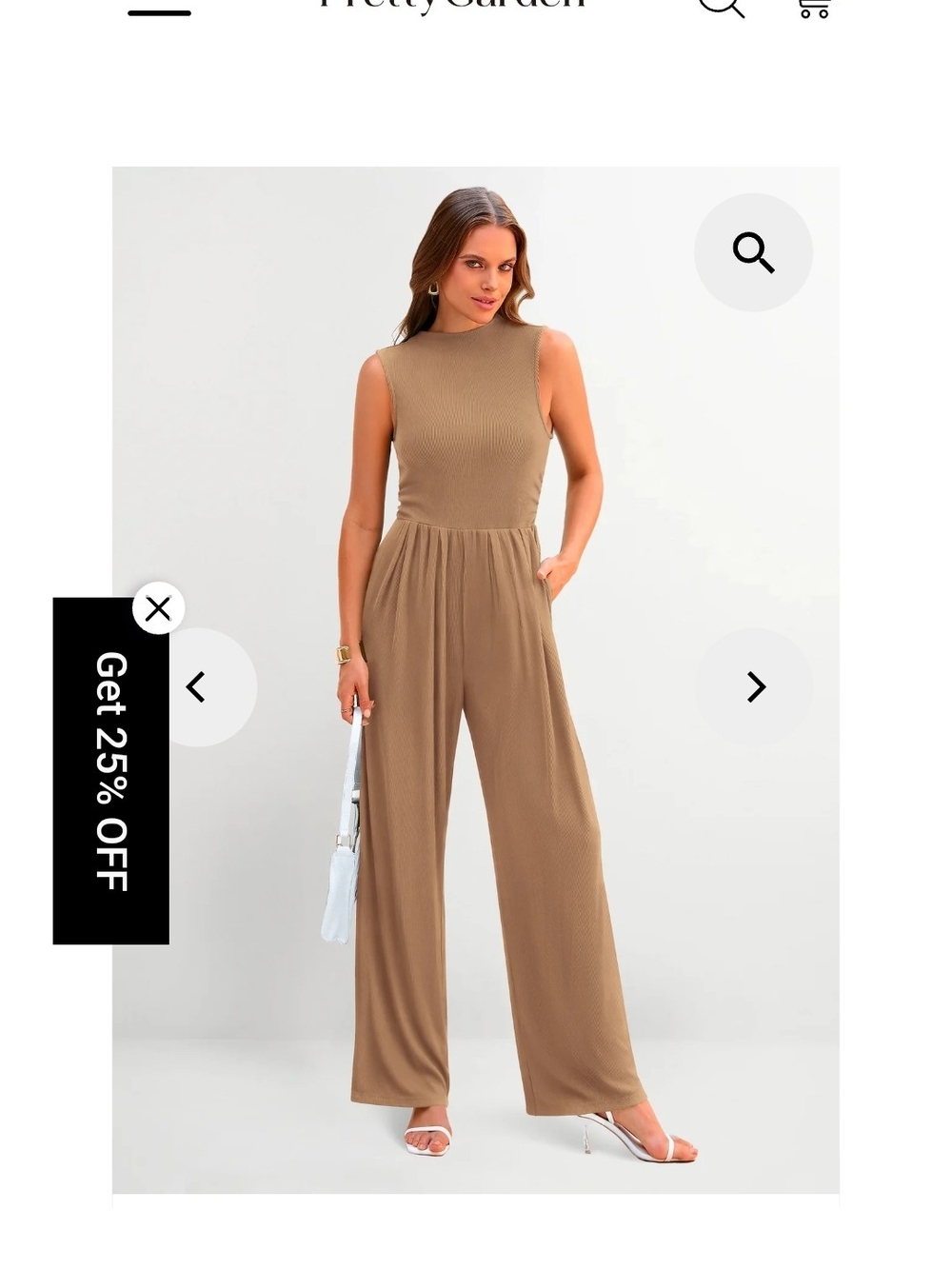 Pretty Garden Sleeveless High-Neck Wide-Leg Jumpsuit in Camel Size S